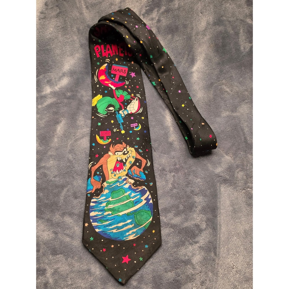 Vintage 1993 Looney Tunes Mania Save The Planets Taz Marvin Martian Space Tie